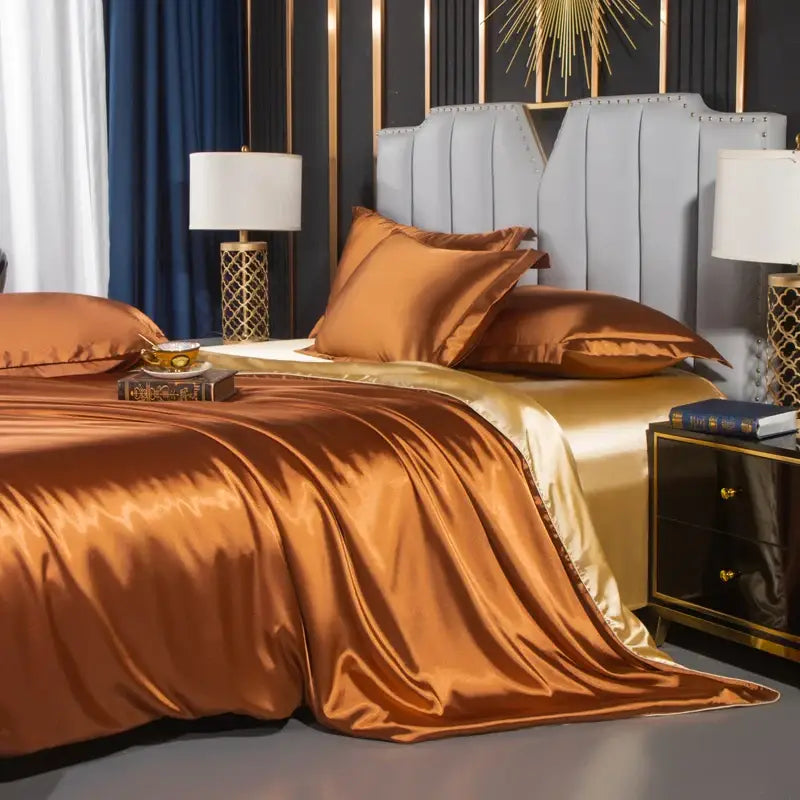 Luxury emerald green satin duvet cover bedroom bedding set