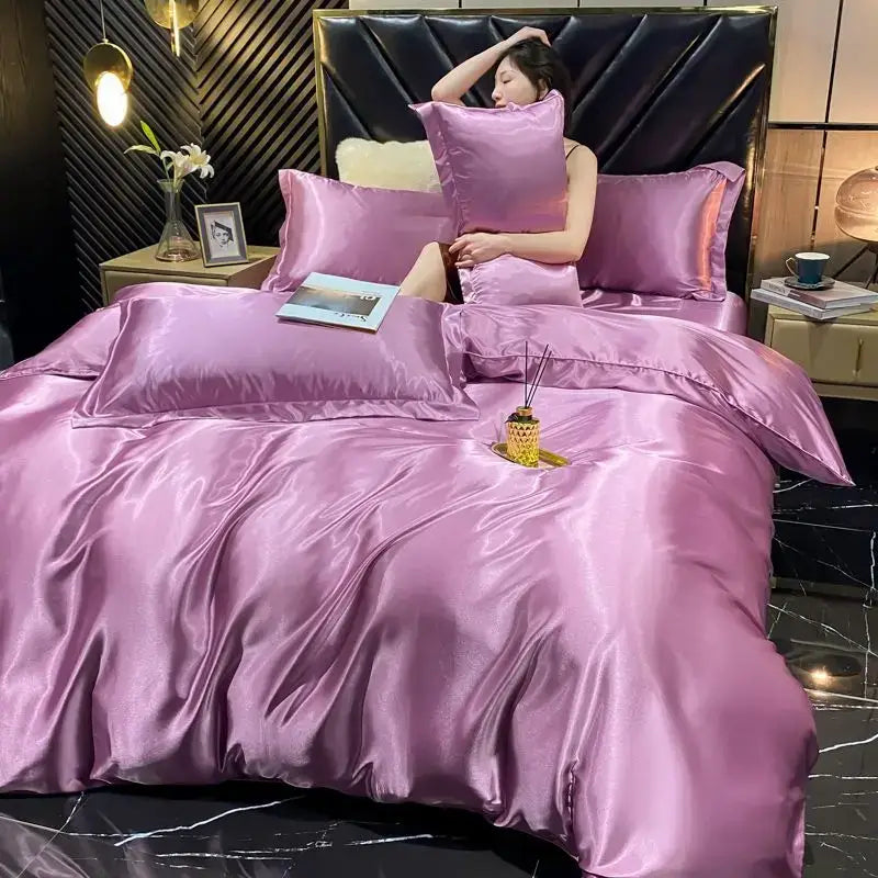 Royal blue luxury satin duvet cover bedroom bedding set