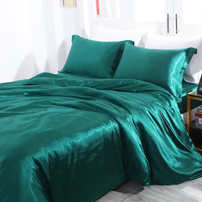 Luxury blue satin 4 pcs duvet cover set bedroom bedding