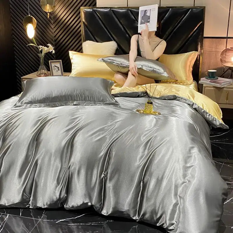 Luxury teal satin duvet cover bedroom bedding set