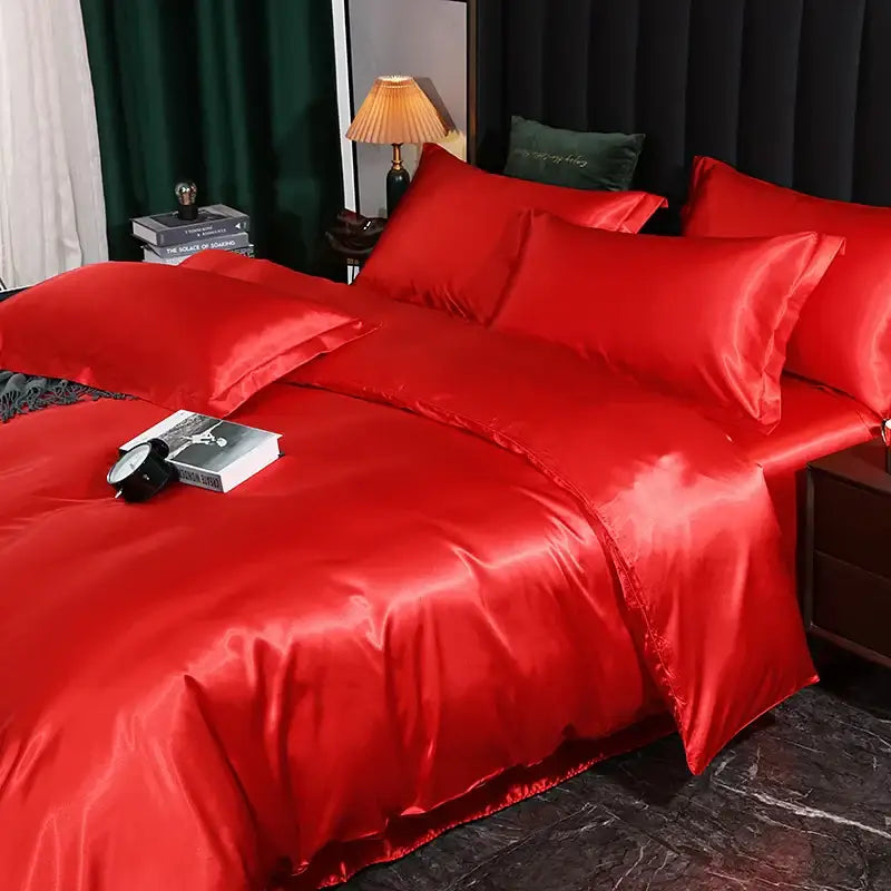Luxury chocolate brown satin duvet cover bedroom bed sheet set