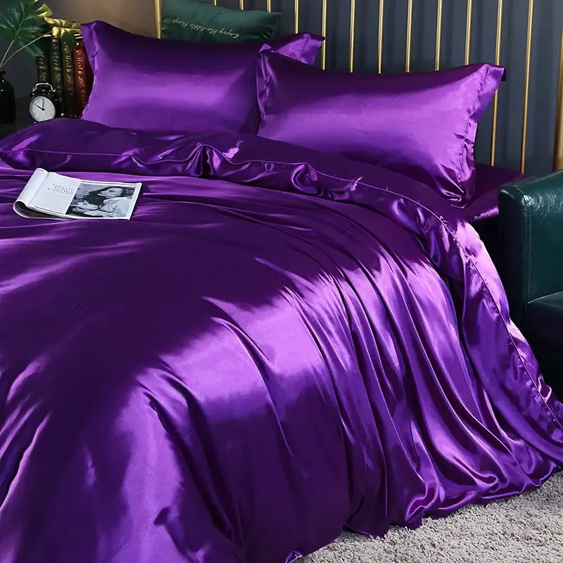 Luxury chocolate brown satin duvet cover bedroom bed sheet set