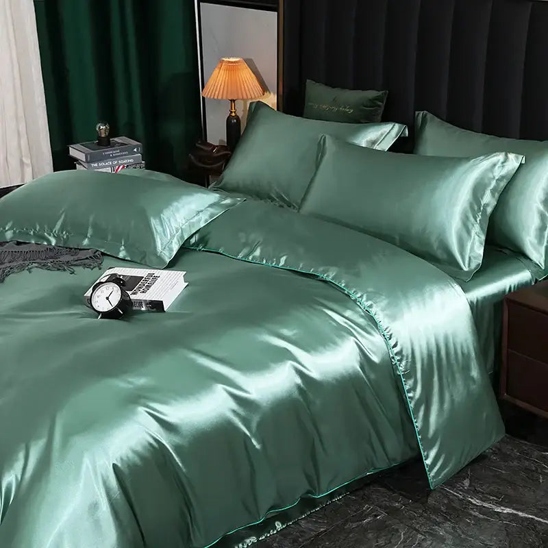 Luxury chocolate brown satin duvet cover bedroom bed sheet set