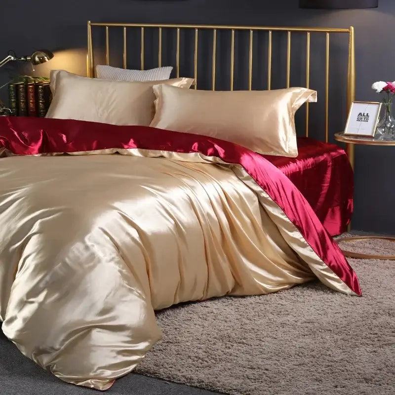 Luxury chocolate brown satin duvet cover bedroom bed sheet set