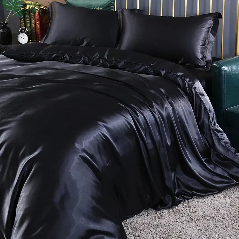 Luxury chocolate brown satin duvet cover bedroom bed sheet set