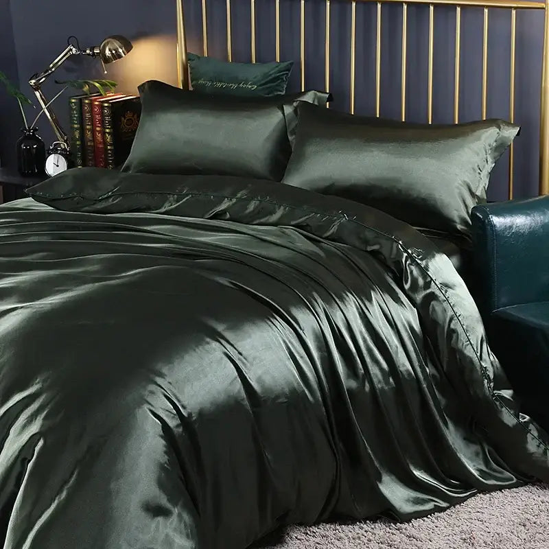 Luxury lavender satin duvet cover set bedroom bed sheet matching pillowcases