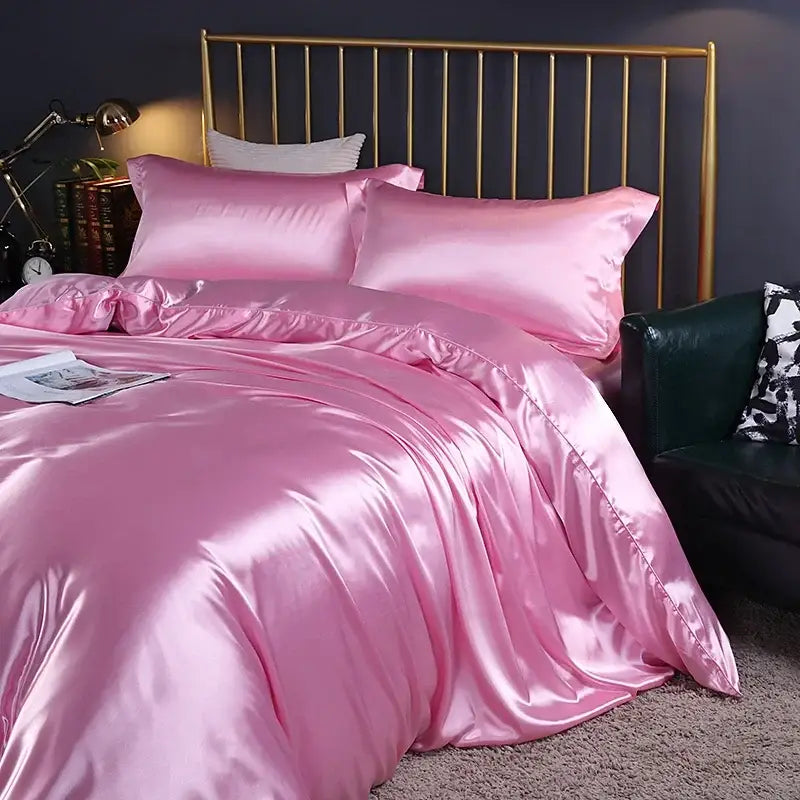 Luxury chocolate brown satin duvet cover bedroom bed sheet set