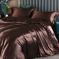Luxury chocolate brown satin duvet cover bedroom bed sheet set