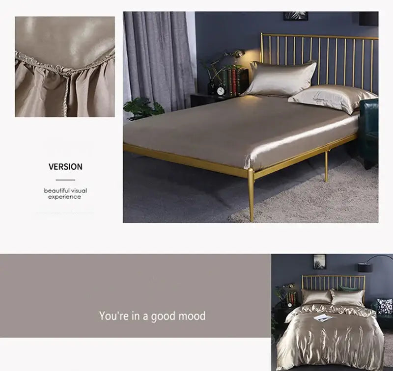Luxury chocolate brown satin duvet cover bedroom bed sheet set
