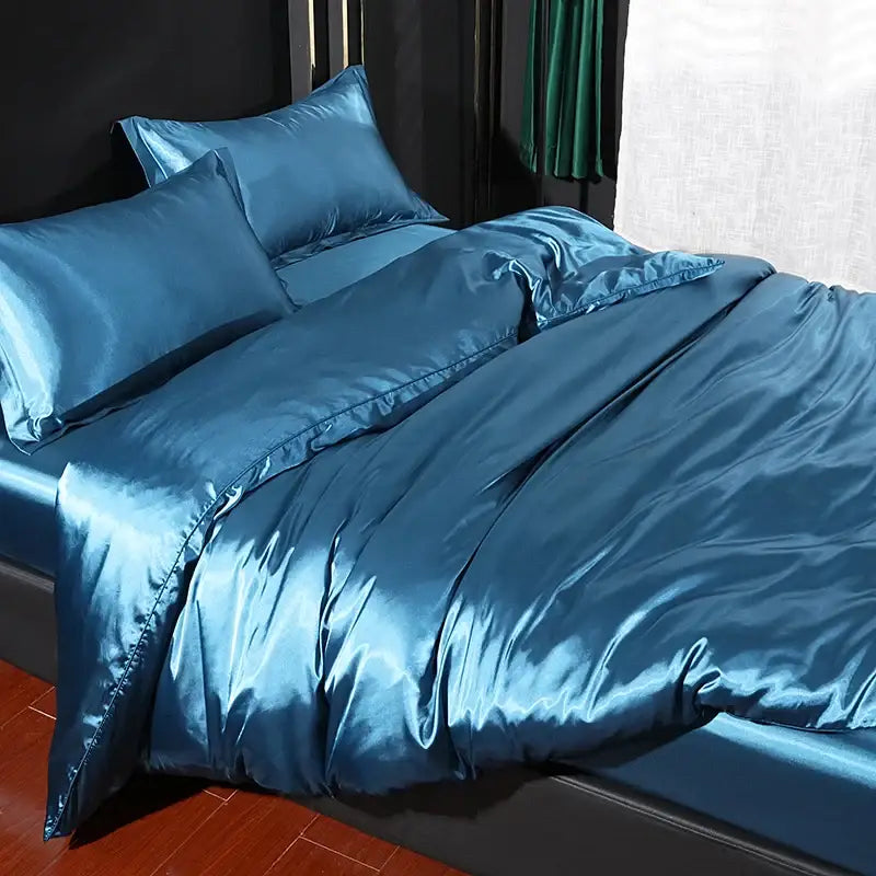 Luxury chocolate brown satin duvet cover bedroom bed sheet set
