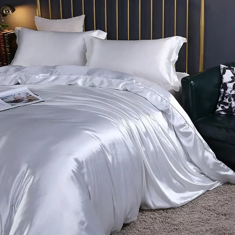 Luxury chocolate brown satin duvet cover bedroom bed sheet set