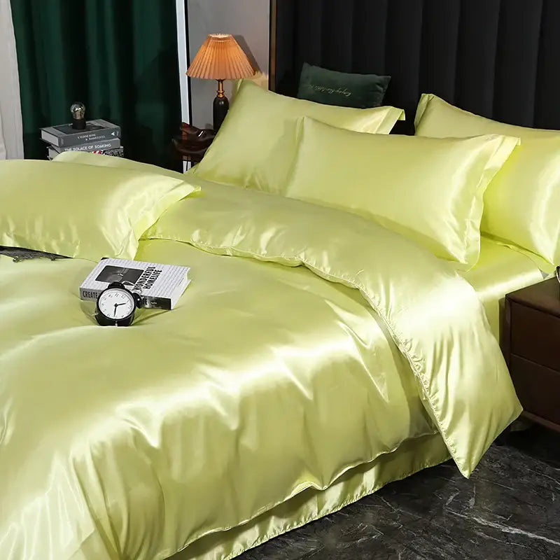 Luxury pink & silver satin duvet cover bedroom bedding set