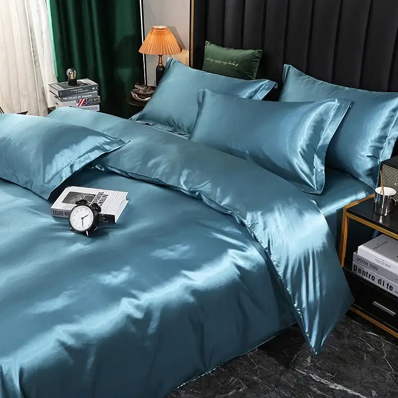Luxury pink & silver satin duvet cover bedroom bedding set
