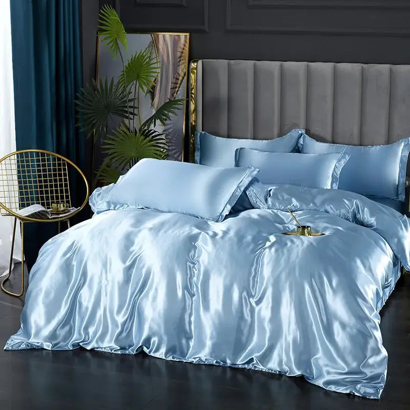 Luxury teal satin duvet cover set bedroom bedding