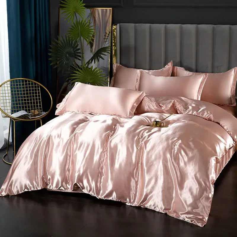 Luxury light blue satin duvet cover set bedroom bedding