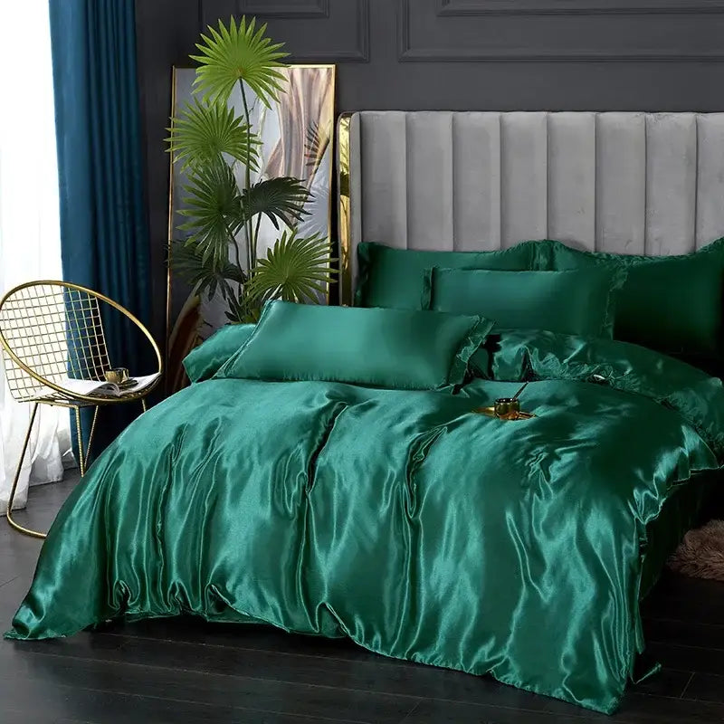 Luxury light blue satin duvet cover set bedroom bedding