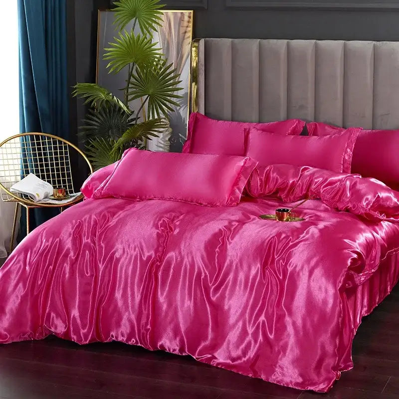 Luxury light blue satin duvet cover set bedroom bedding