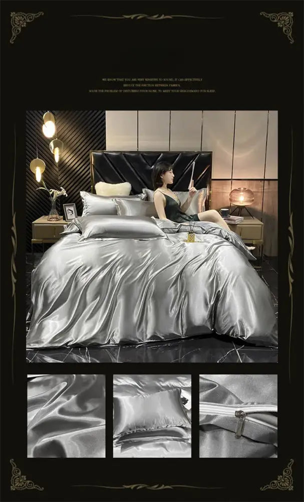 Luxury pink mulberry silk bedding set bedroom duvet cover