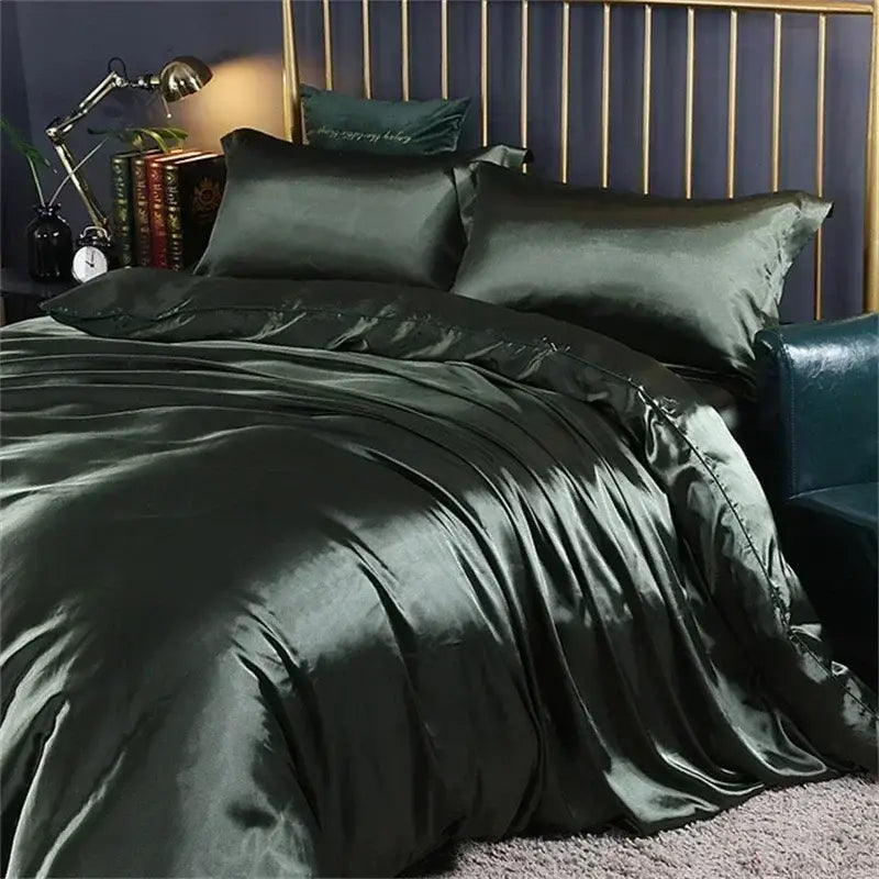 Luxury silver satin silk bedding set bedroom duvet cover