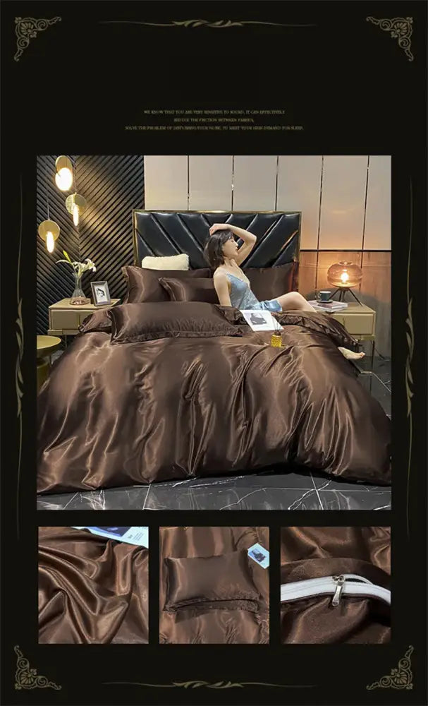 Luxury purple satin bedding set with duvet cover bedroom decor