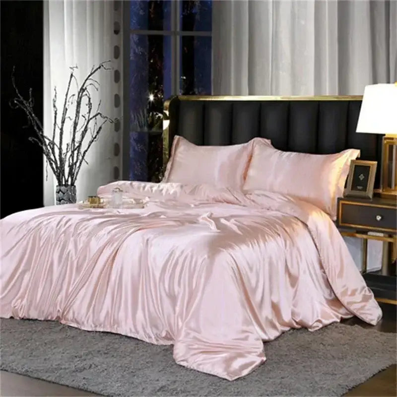 Luxury pink satin bedding set with duvet cover for bedroom