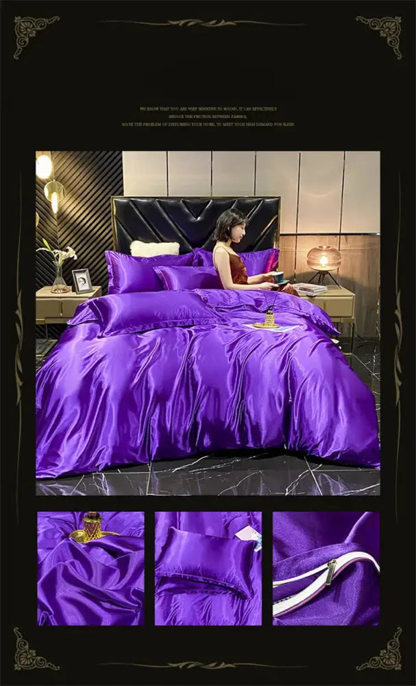 Luxury sage green satin bedding set with duvet cover for bedroom