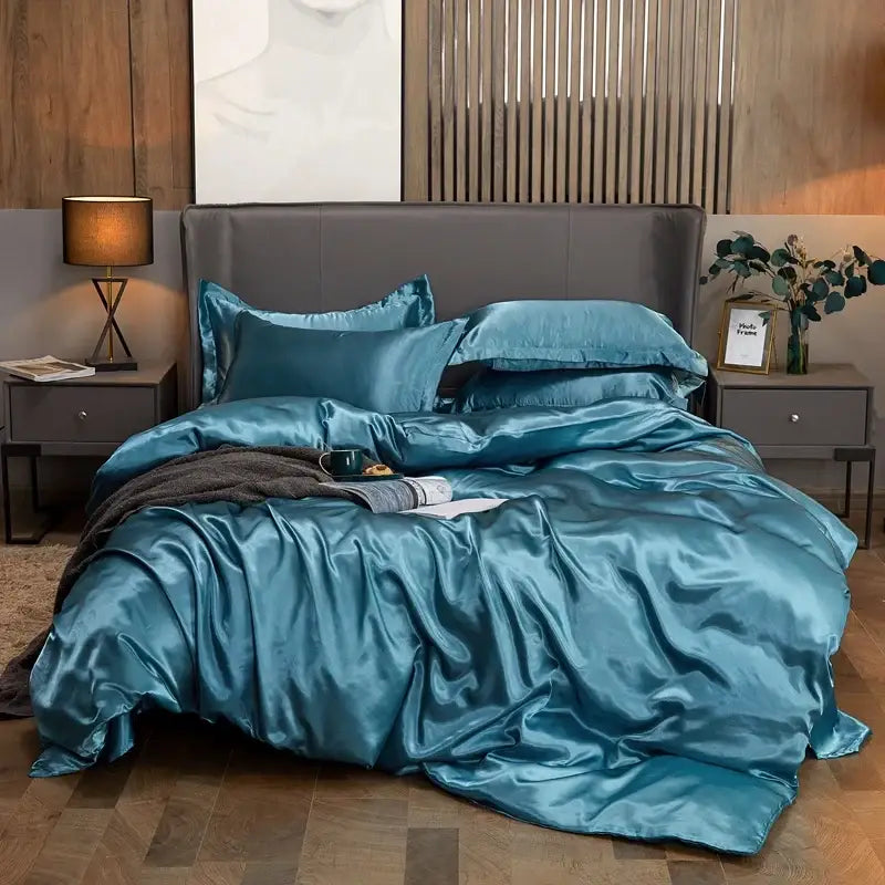Lustrous purple satin solid color bedding set with pcduvet cover bedroom
