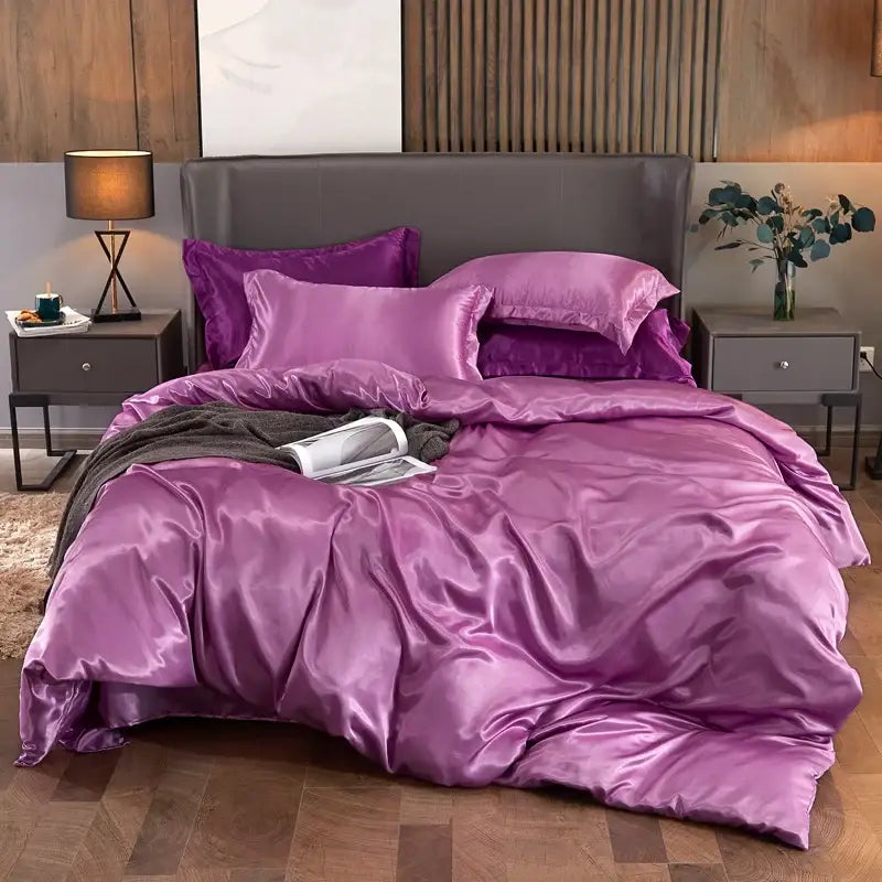 Lavender luxury satin solid color bedding set – bedroom duvet cover