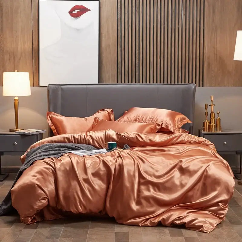 Luxury white satin solid color pcduvet cover bedroom bedding set