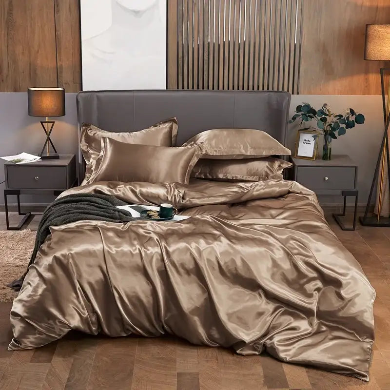 Luxury emerald green satin solid color bedding set with pcduvet cover bedroom