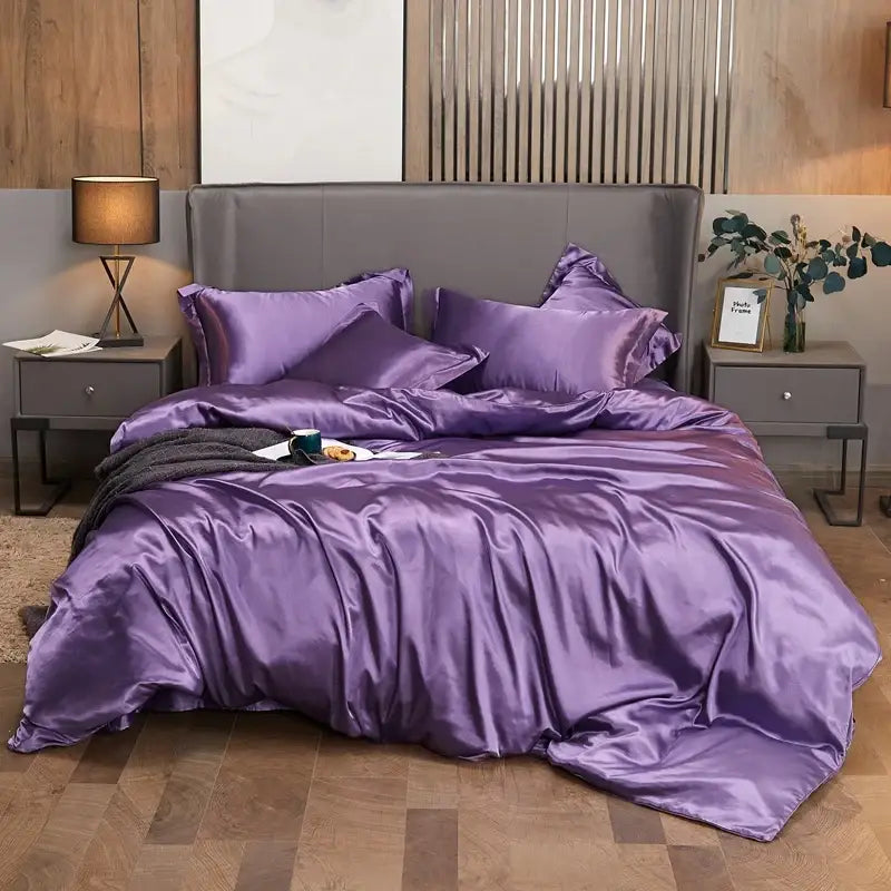 Luxury emerald green satin solid color bedding set with pcduvet cover bedroom