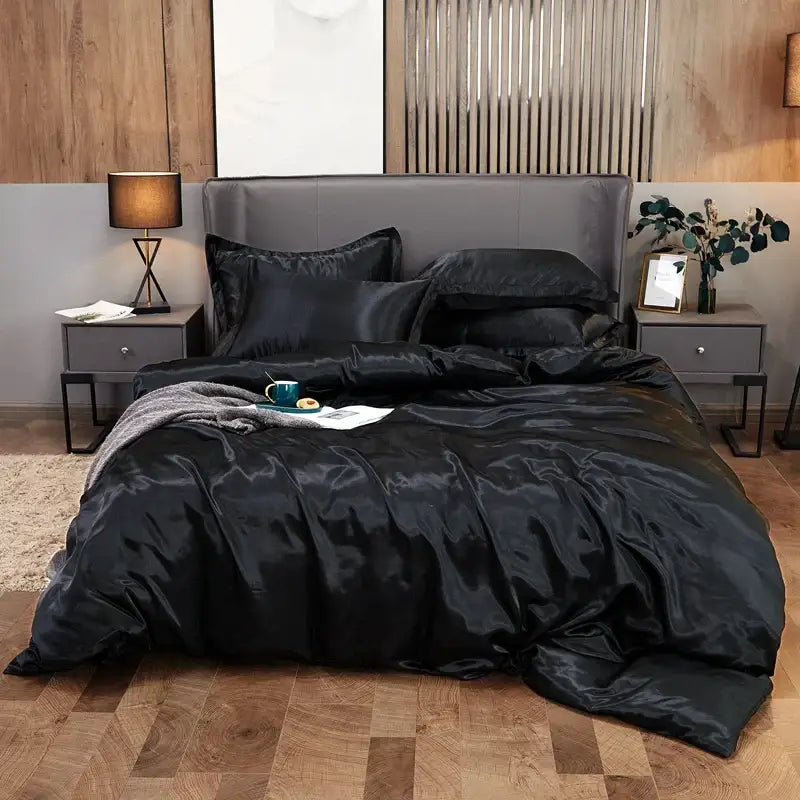Luxury emerald green satin solid color bedding set with pcduvet cover bedroom