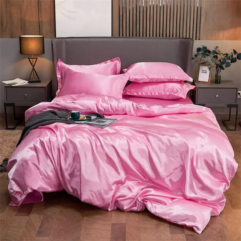 Luxury emerald green satin solid color bedding set with pcduvet cover bedroom