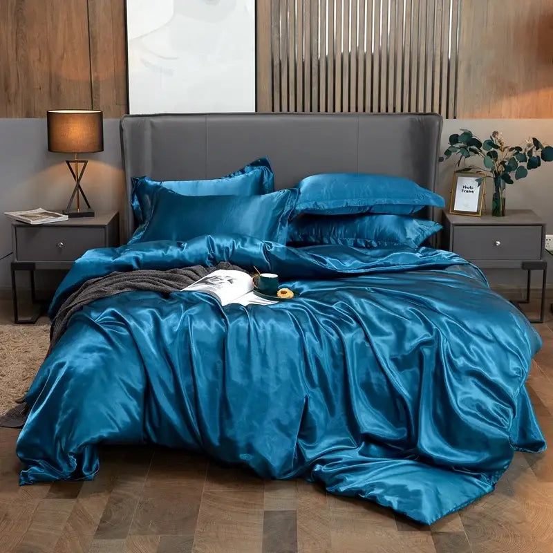 Luxury purple glossy satin pcbed sheet bedding set bedroom