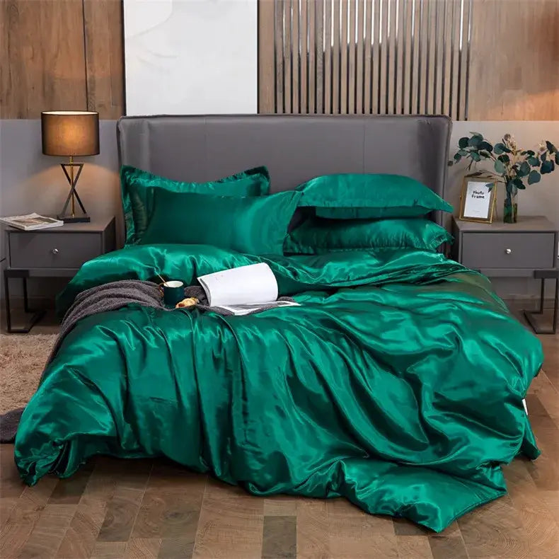 Luxury silver & gold satin solid color duvet cover bedroom bedding set