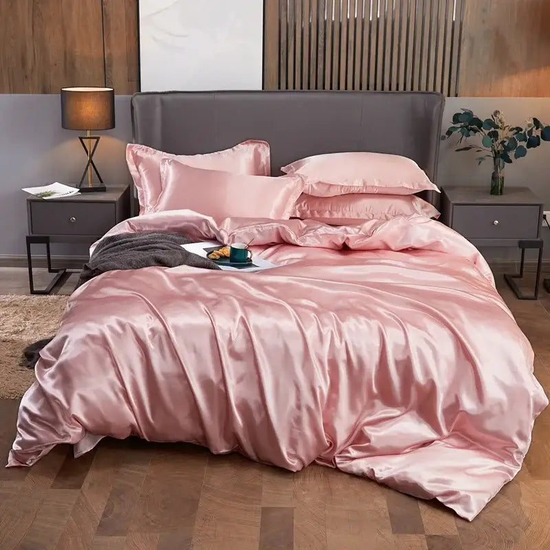 Luxury silver & gold satin solid color duvet cover bedroom bedding set