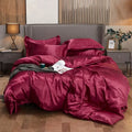 Luxury burgundy satin solid color bedding set – bedroom pcduvet cover