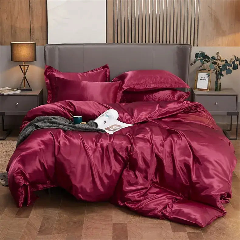 Luxury silver & gold satin solid color duvet cover bedroom bedding set