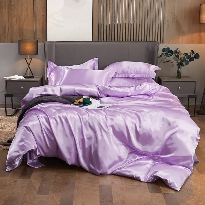 Luxury teal satin solid color bedding set bedroom duvet cover