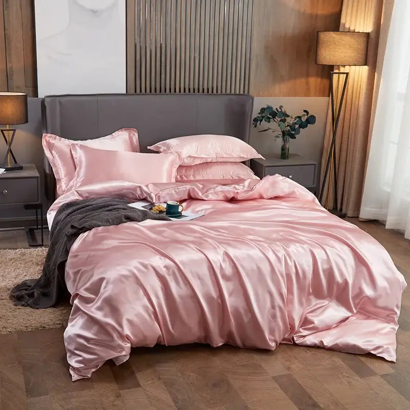 Luxury teal satin solid color bedding set bedroom duvet cover