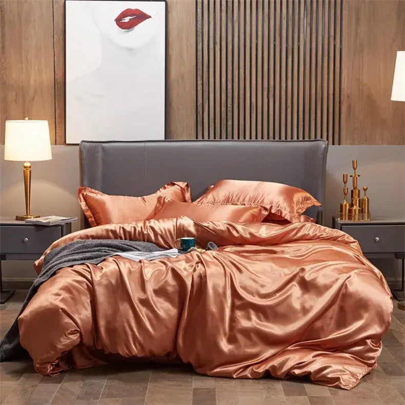 Royal blue luxury satin solid color duvet cover bedroom bedding set