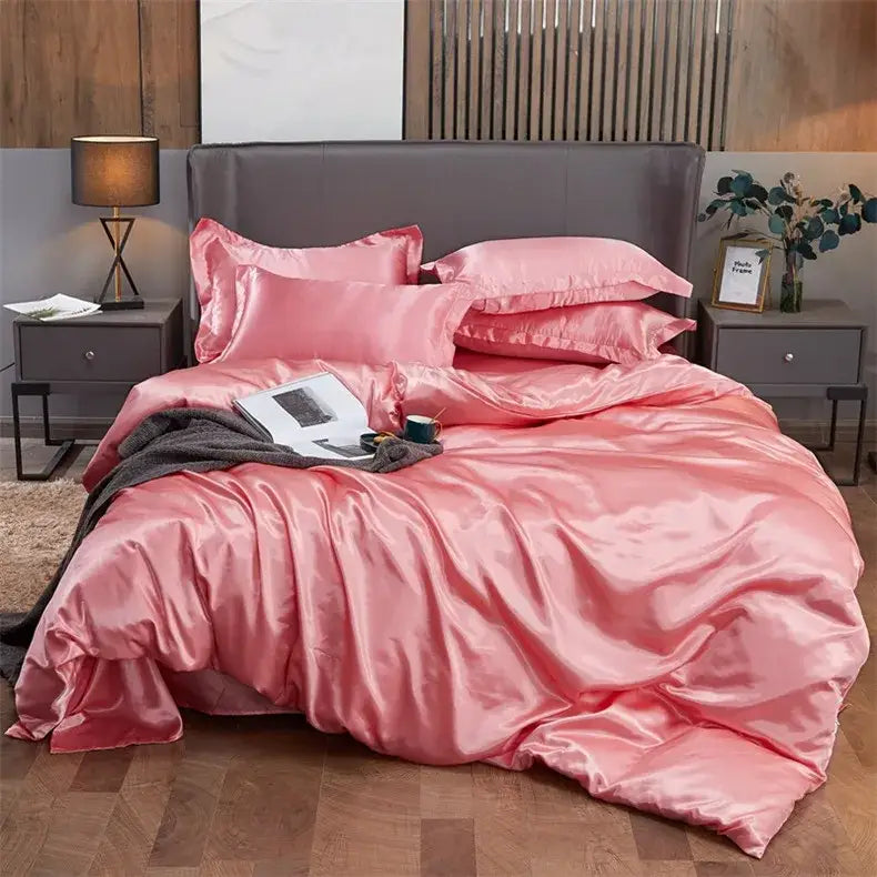 Royal blue luxury satin solid color duvet cover bedroom bedding set