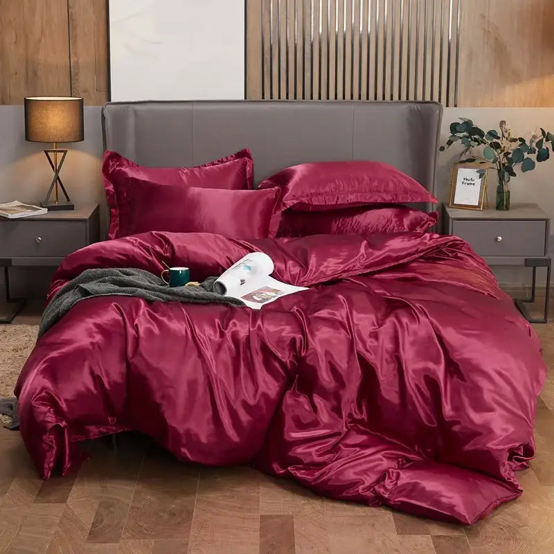 Lustrous teal satin bedding set bedroom silky duvet cover