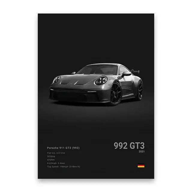 Modern white famous cars canvas wall art for living room