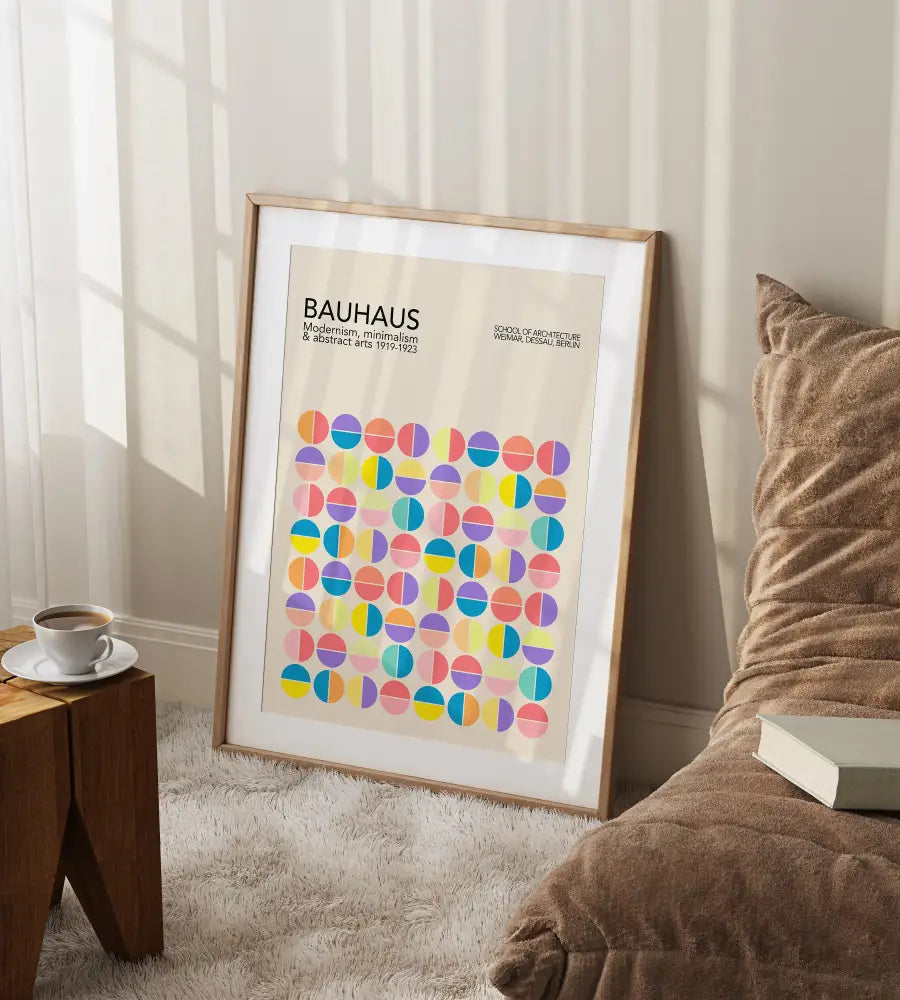 Mid century geometric canvas pink bauhaus print living room art