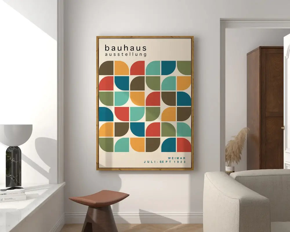 Mid century yellow & pink geometric canvas – living room framed art