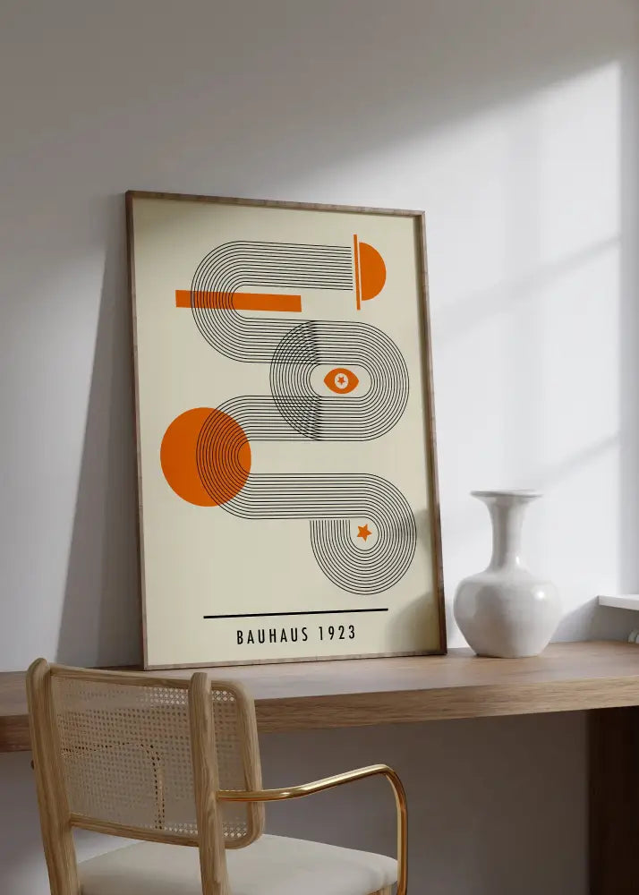 Mid century beige & tan geometric canvas print living room wall art