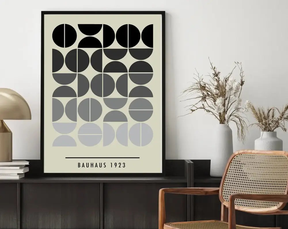 Mid century green & orange bauhaus wall art – living room canvas