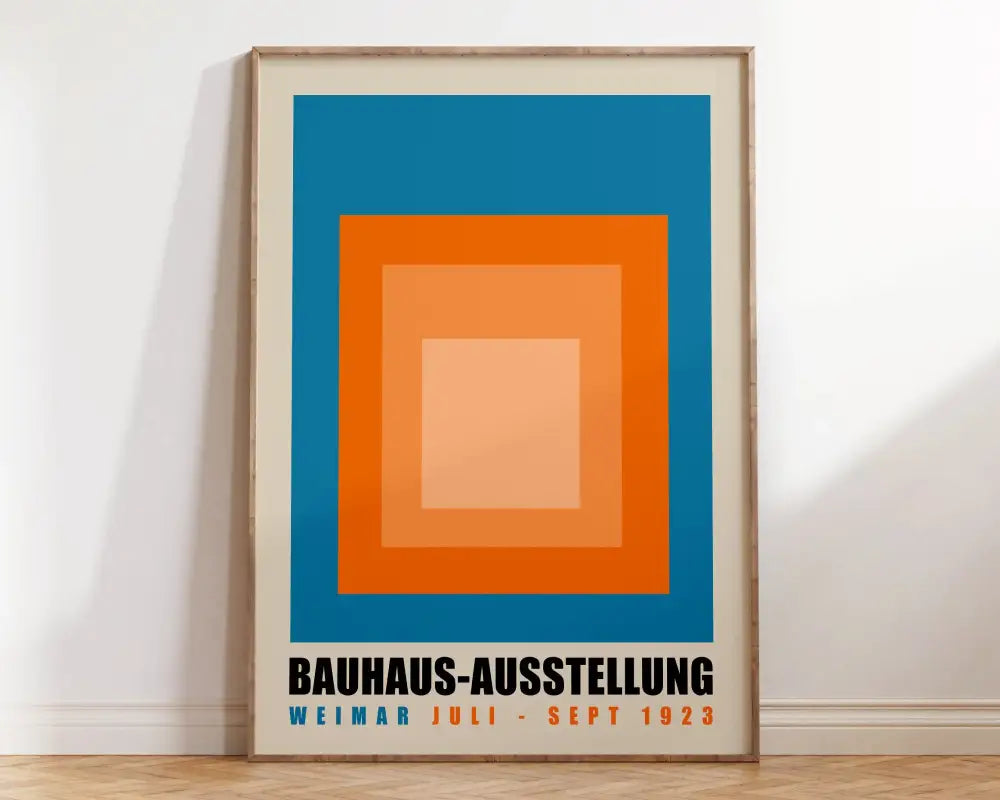 Bauhaus teal and orange geometric canvas wall art for living room