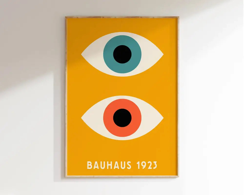 Bauhaus teal and orange geometric canvas wall art for living room
